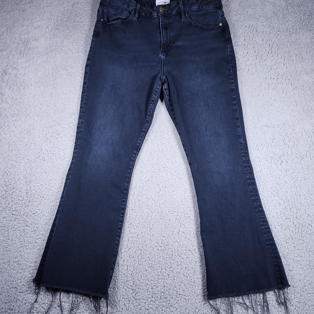 Frame Women Le Crop Mini Boot Jeans Size 34 Blue Denim Raw Hem Western
